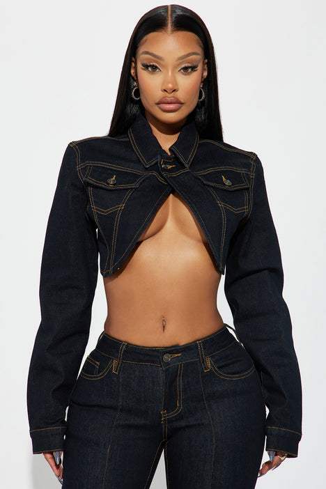 Cropped denim jacket dark wash discount