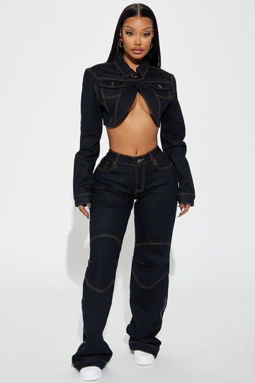 Cropped outlet denim jacke