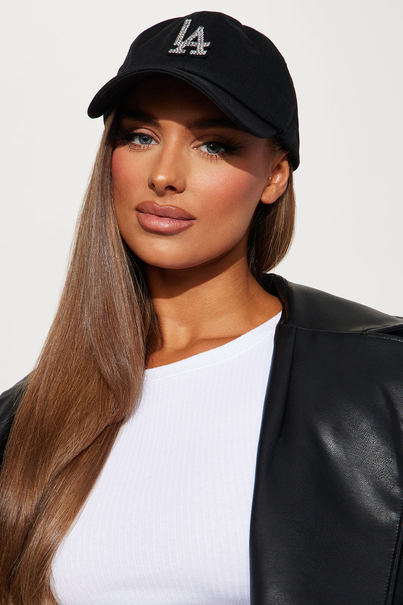 LA Rhinestone Baseball Hat Black Fashion Nova, Accessories