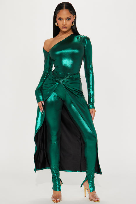 Green online metallic jumpsuit