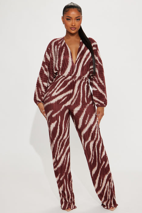 Above Rank Plisse Jumpsuit Brown combo Fashion Nova Jumpsuits