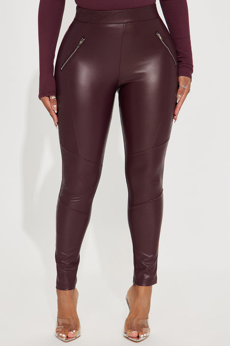 Burgundy online moto leggings