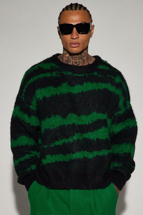 Green and black striped sweatshirt hot sale