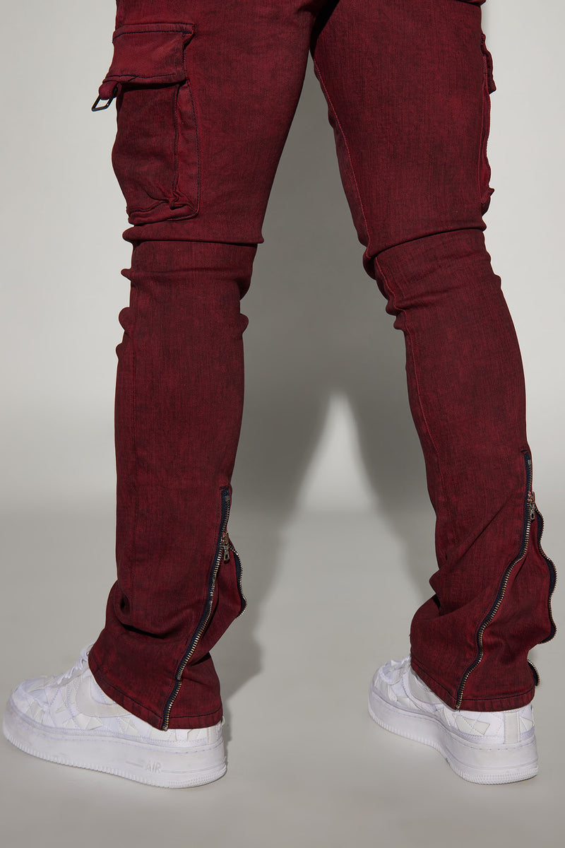 We On Cargo Stacked Skinny Zipper Flare Pants - Red | Fashion Nova ...