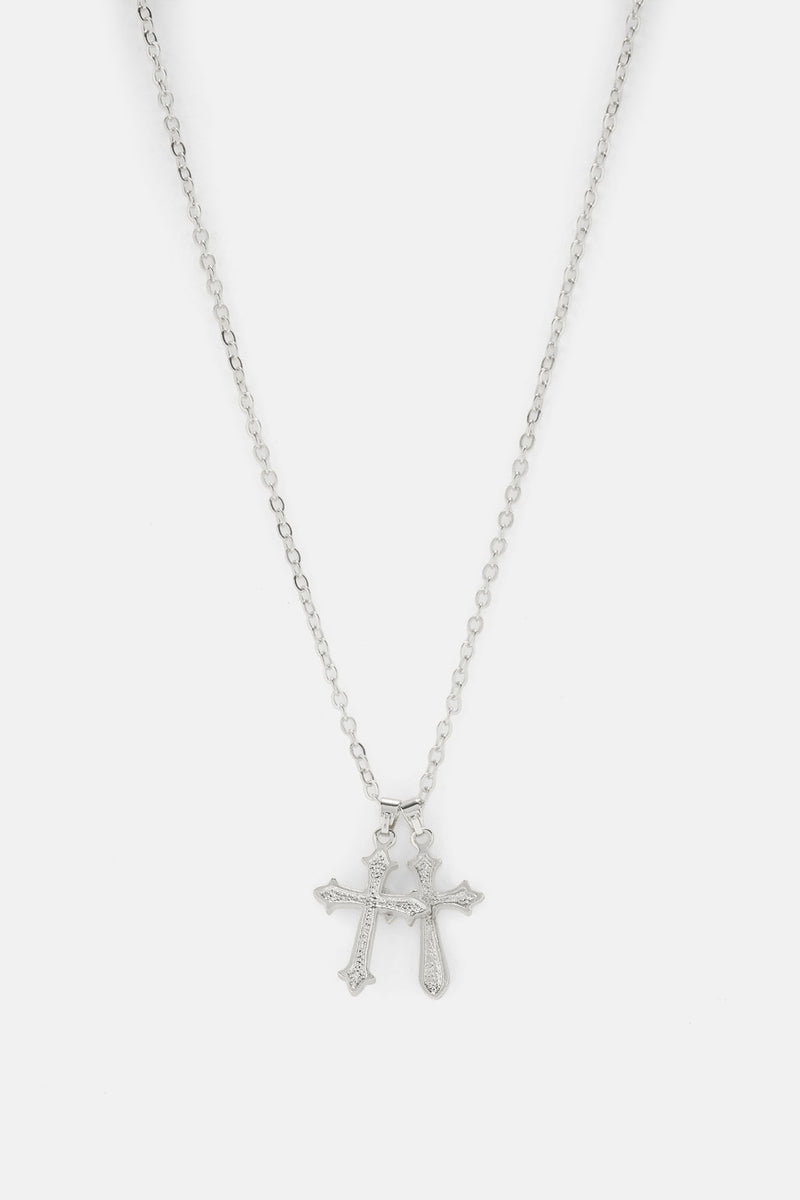 Double Cross Chain Necklace Silver Fashion Nova, Mens Jewelry