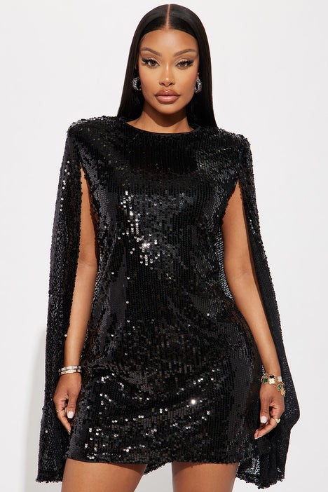 Cape Sequin Mini Dress Black Fashion Nova Dresses Fashion Nova