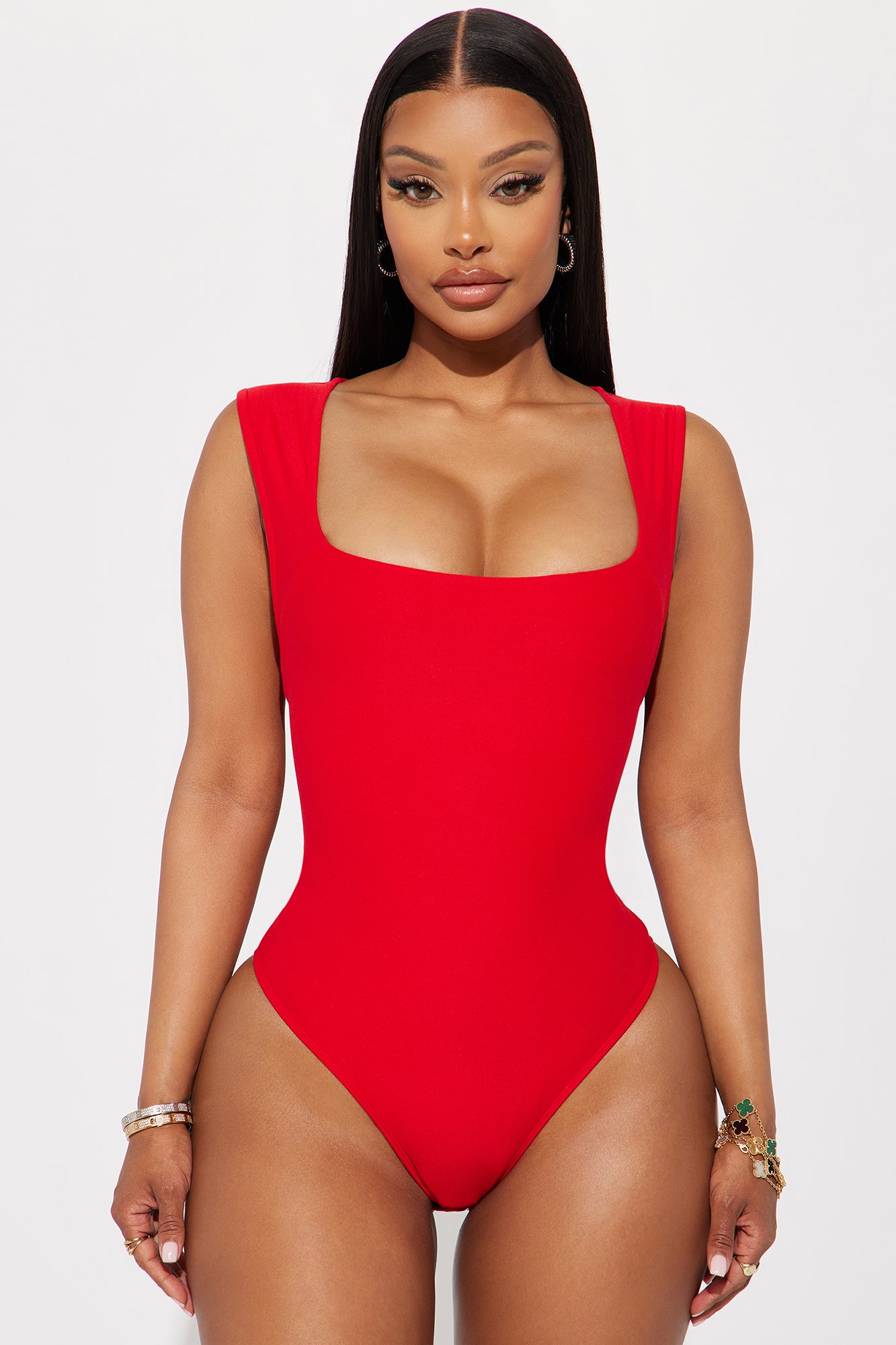 Serena Square Neck Bodysuit - Red