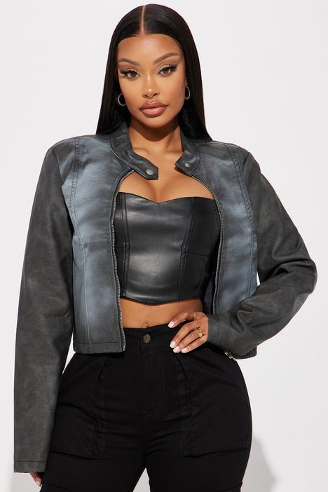 Hazel Washed Faux Leather Bomber Jacket - Charcoal, Fashion Nova, Jackets  & Coats