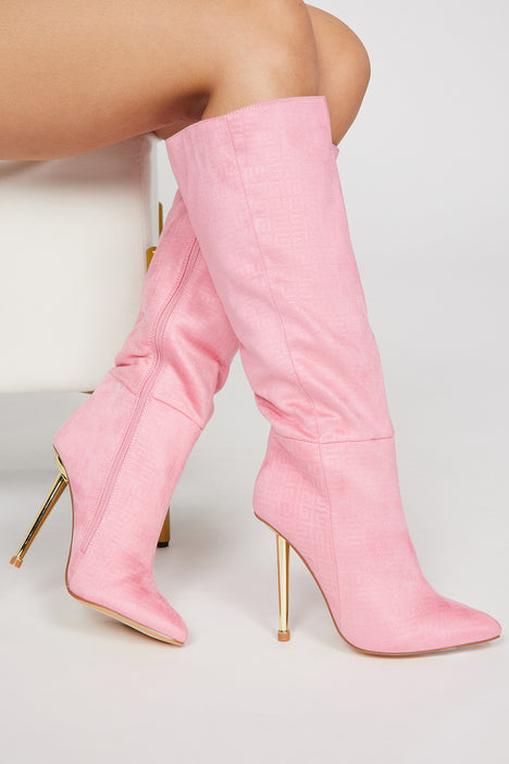 Pink thigh high boots fashion nova sales