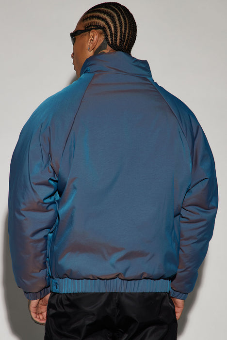 Stormy Iridescent Nylon Anorak Puffer Jacket - Blue
