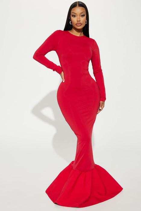 Fashion nova red sales long sleeve dress