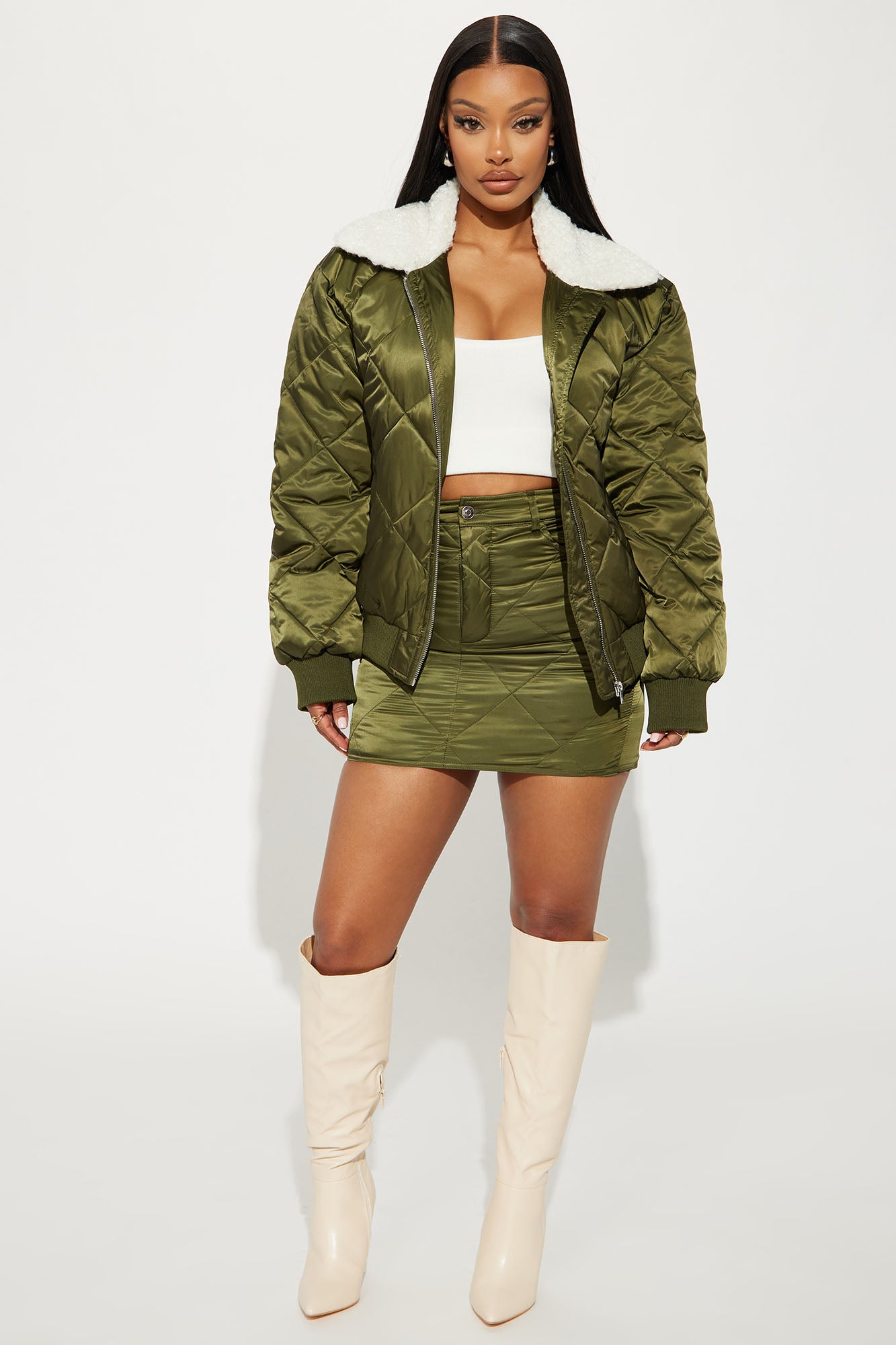 Khaki online quilted skirt