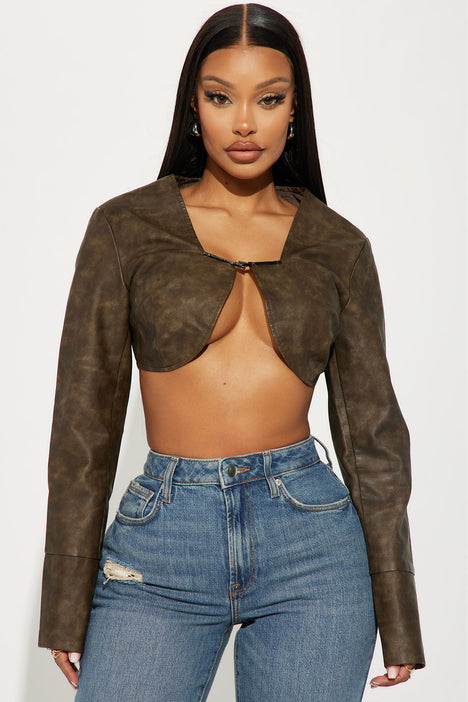 Long sleeve outlet leather top
