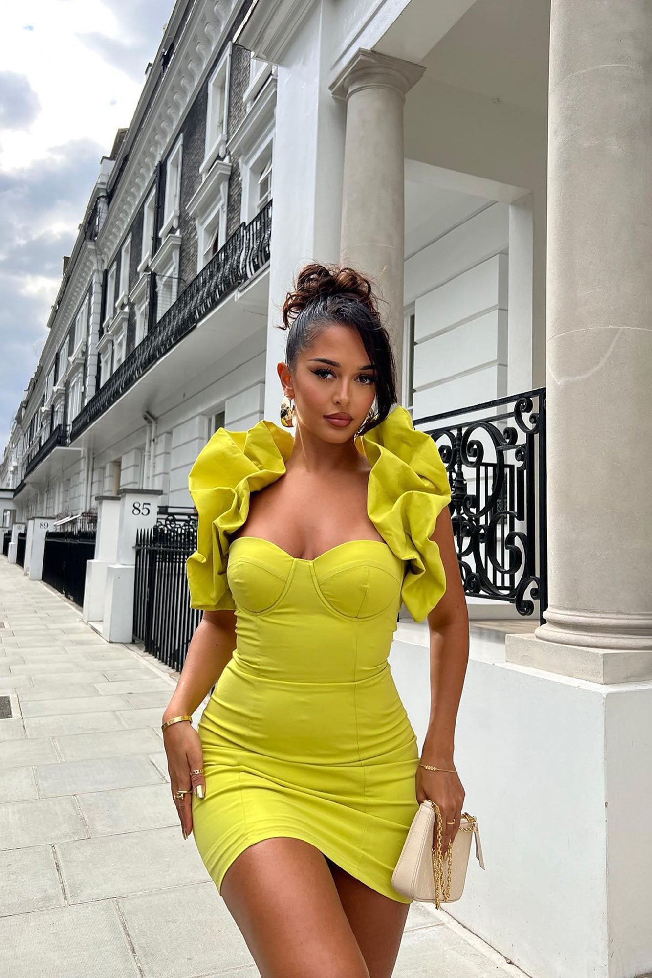 Forever Princess Ruffle Mini Dress Chartreuse