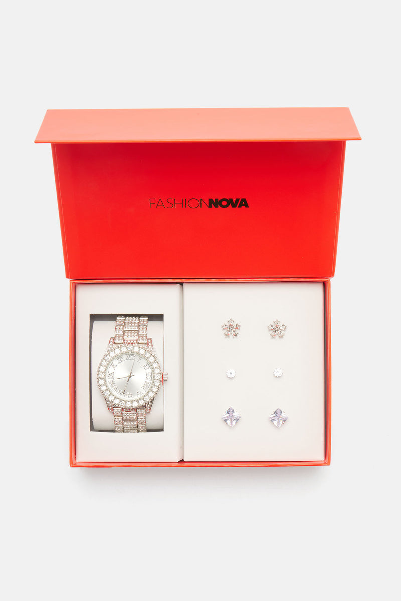 Frosted Daisy Holiday Gift Set Silver Fashion Nova, Jewelry