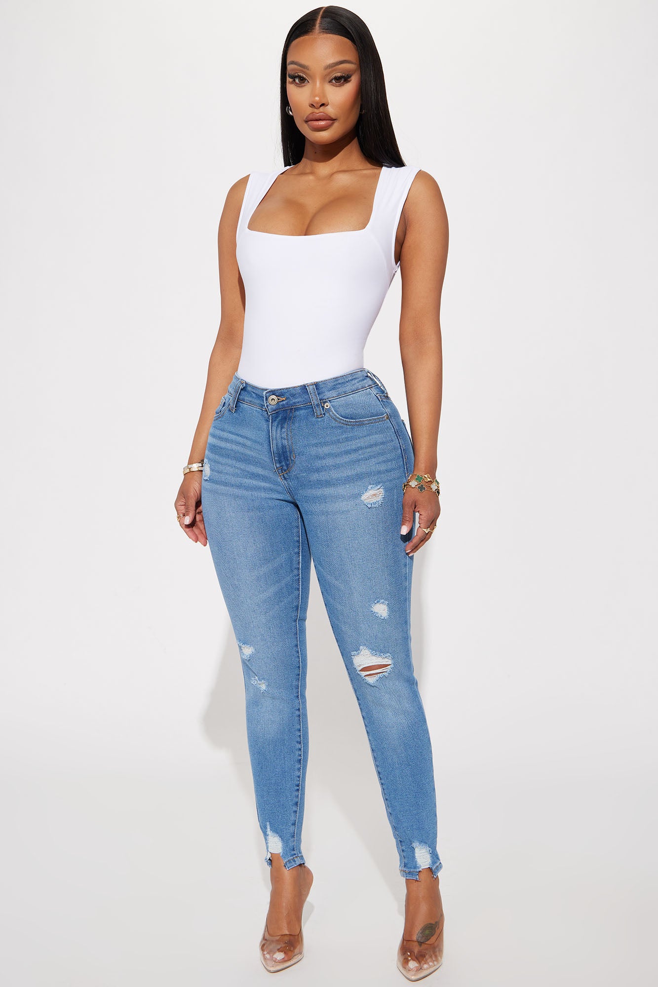 Fitting In Ripped Stretch Skinny Jeans Light Wash Fashion Nova