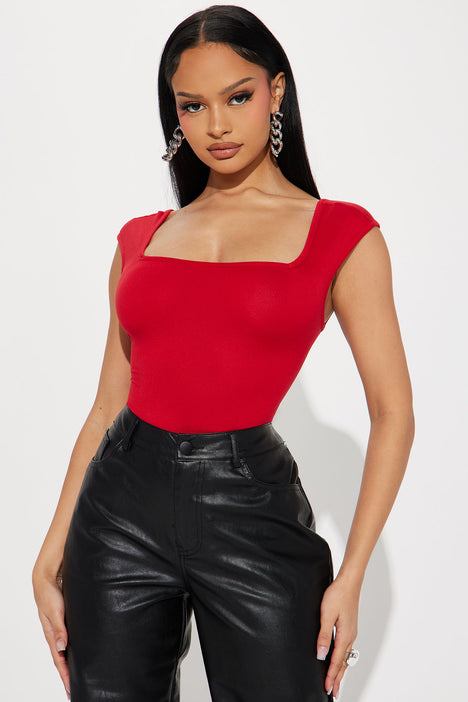 Red square neck store bodysuit