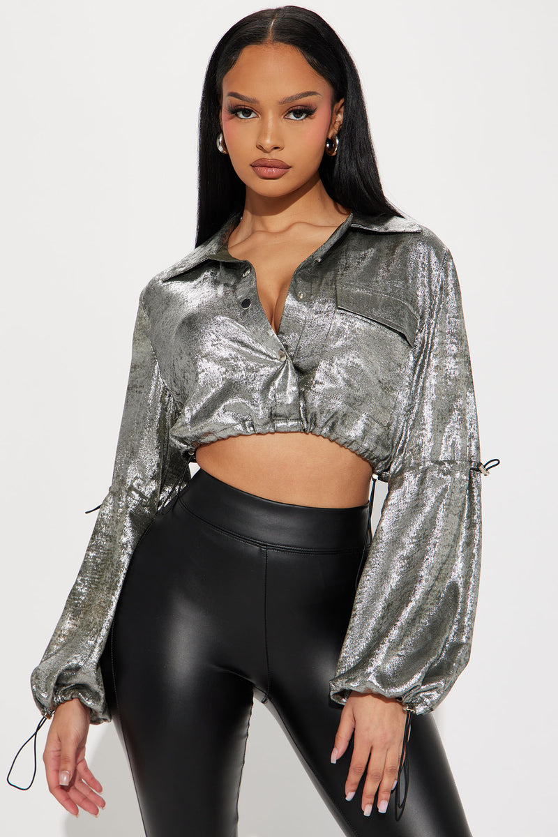 Watch Me Metallic Shirt Gunmetal Fashion Nova, Shirts & Blouses
