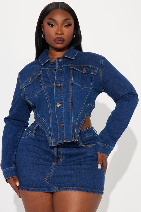 Plus size denim clearance skirt and jacket set