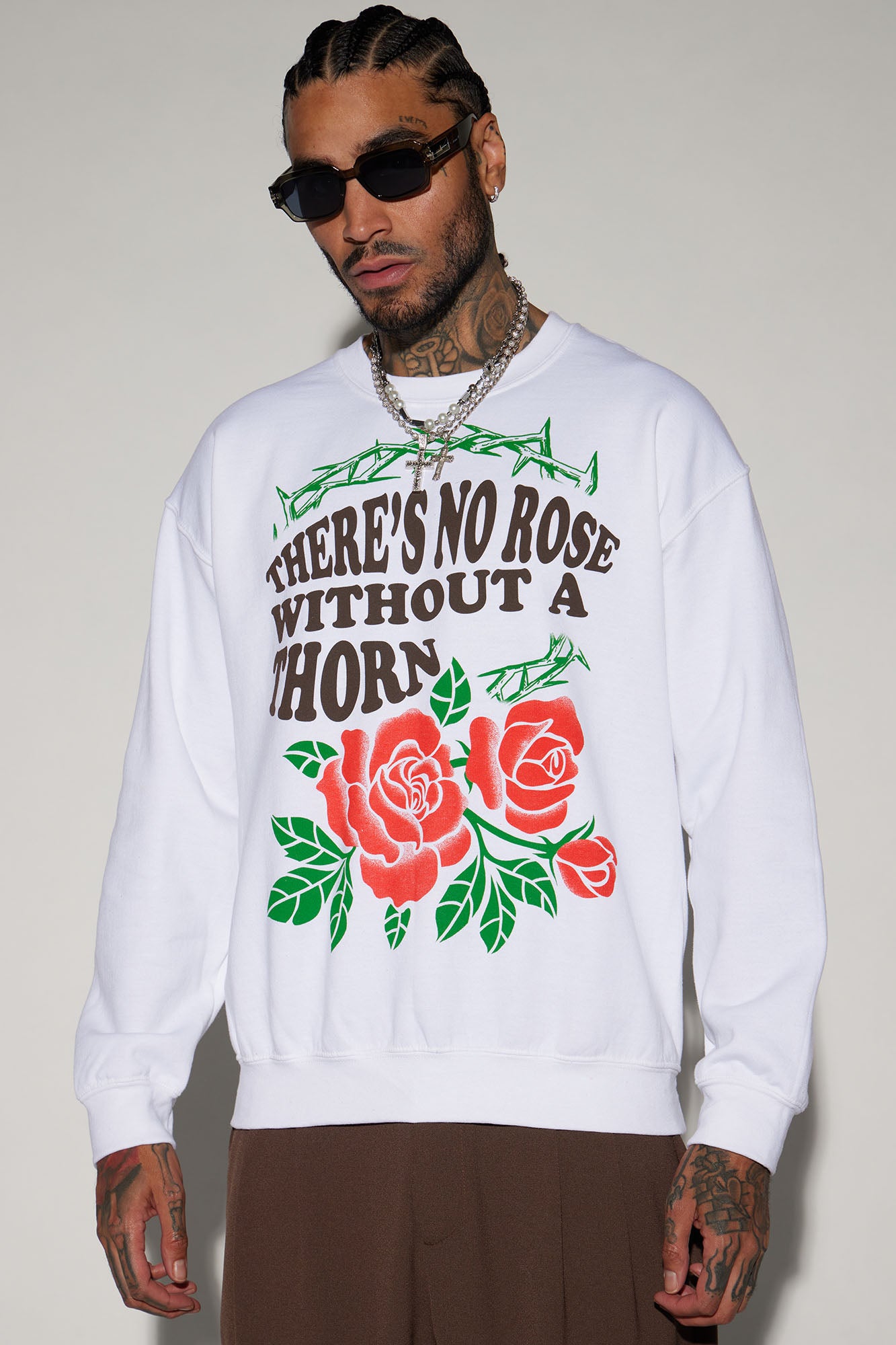 White sweatshirt with roses sales