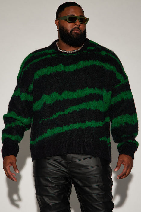 Black and store green striped sweater