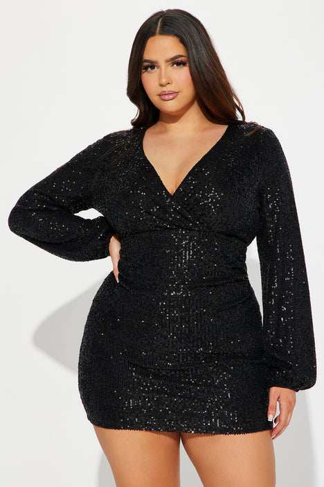 Selfie Leslie Women's New York Nights Sequin Fringe Mini Dress Black in Size M