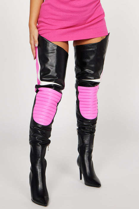 Pink thigh high 2025 boots fashion nova