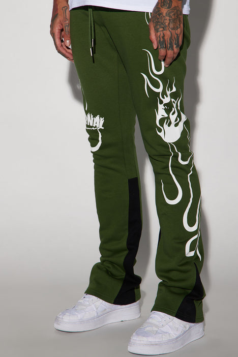 Eternal Flame Flared Sweatpants - Olive