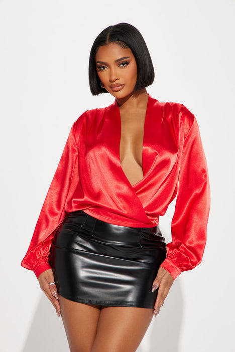 Might Be Late Satin Blouse Top Red Fashion Nova Shirts