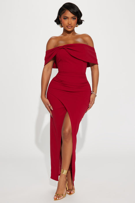 Red off the shoulder sales maxi