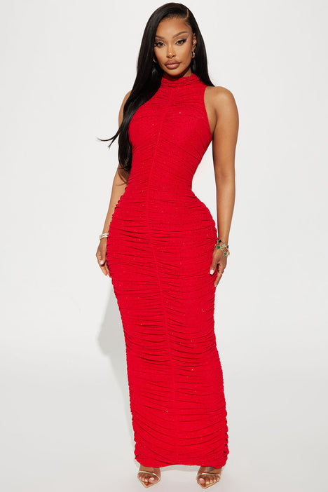 Rachel Rhinestone Maxi Dress Red