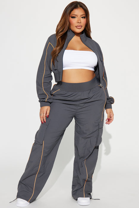 Steal The Moment Windbreaker Pant Set Charcoal combo