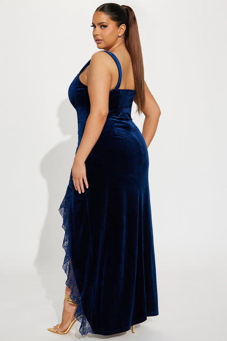 Batsheva Reem crushed-velvet maxi dress - Blue