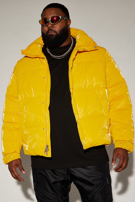 Mens yellow puffer top coat