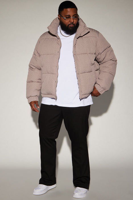 Taupe outlet puffer jacket