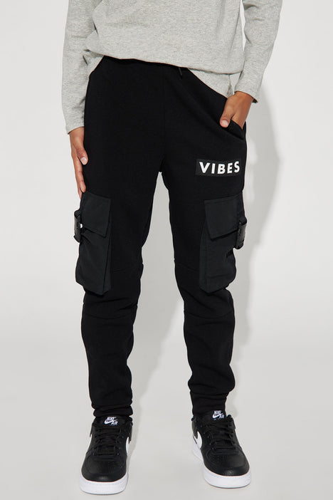 Mini Big Kid Feelin The Vibes Fleece Cargo Jogger Black
