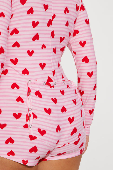 All My Heart Long Sleeve PJ Romper Onesie Red combo Fashion