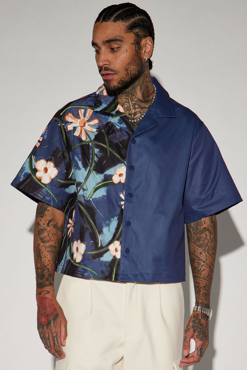 Kona Split Cropped Shirt - Navy/Multi | Fashion Nova, Mens Shirts ...