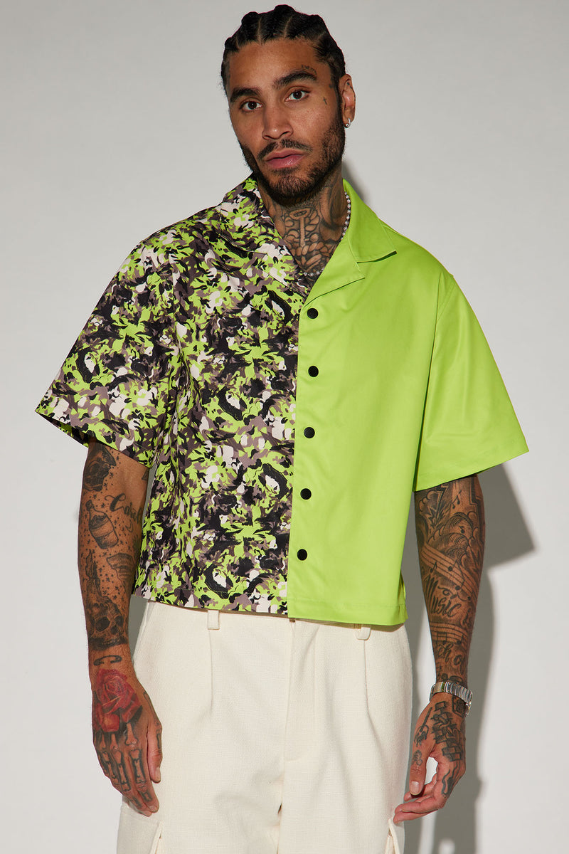 Snowgrass Split Cropped Shirt - Green/combo | Fashion Nova, Mens Shirts ...