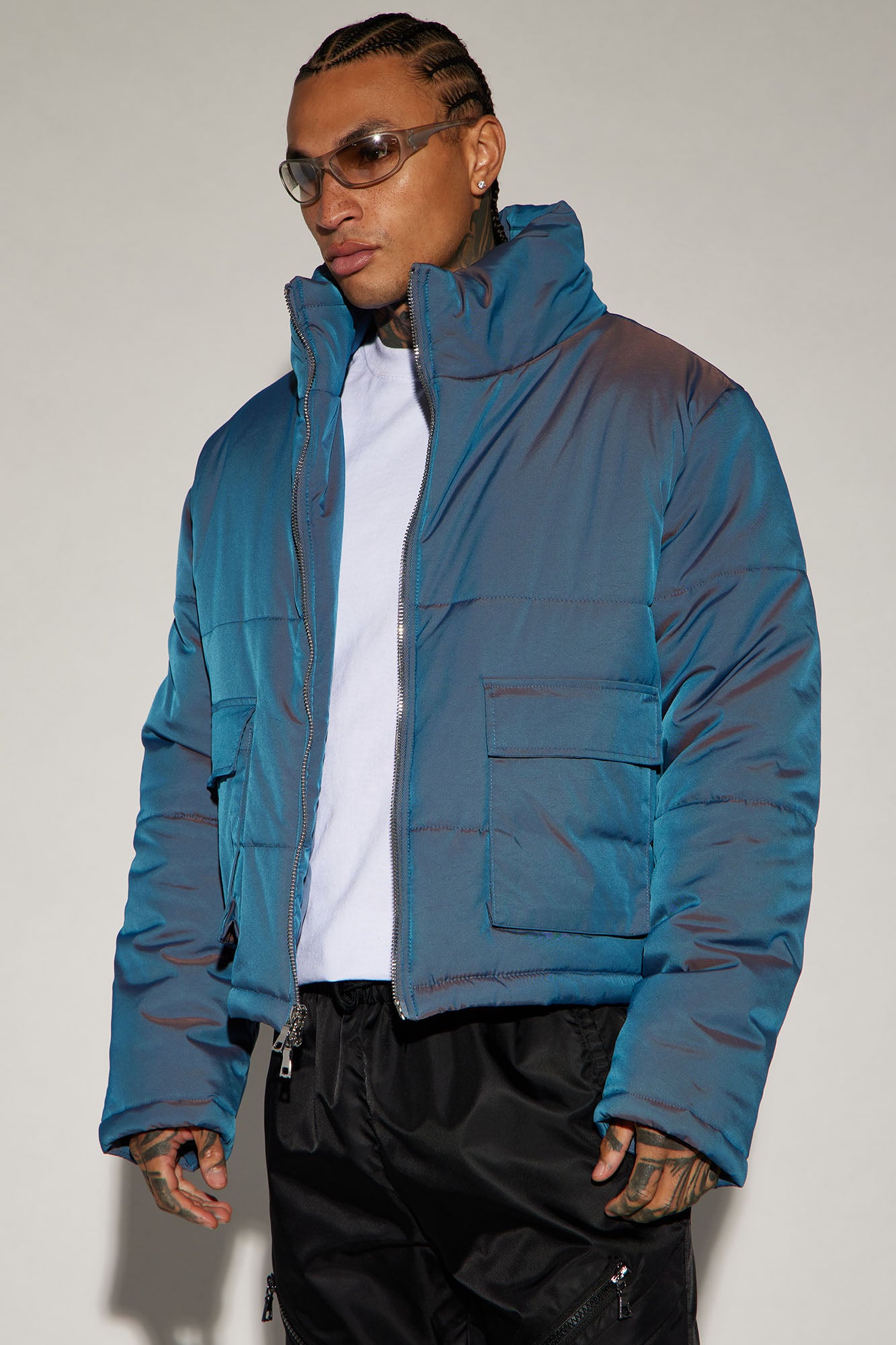 Mens iridescent puffer jacket discount