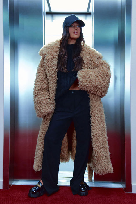 Wine Tasting In Manhattan Faux Fur Coat Brown
