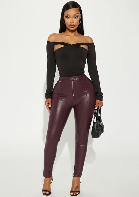 Burgundy latex pants online