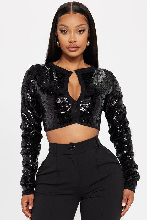 Angelic Feel Sequin Cardigan Black Fashion Nova Sweaters