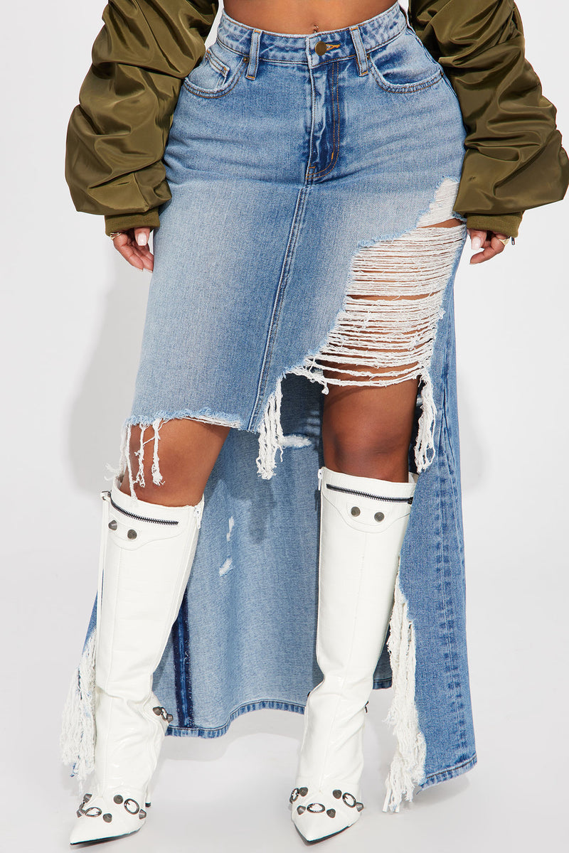 Distressed denim outlet skirt fashion nova