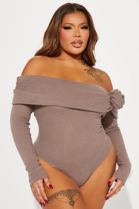 Rosa Off Shoulder Bodysuit Grey Fashion Nova Bodysuits