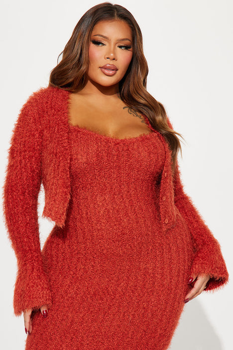 All Fuzzy Sweater Maxi Dress Set Rust Fashion Nova Dresses