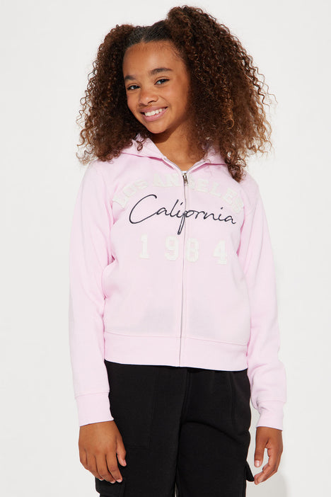 Mini Los Angeles Zip Front Hoodie With Applique - Pink