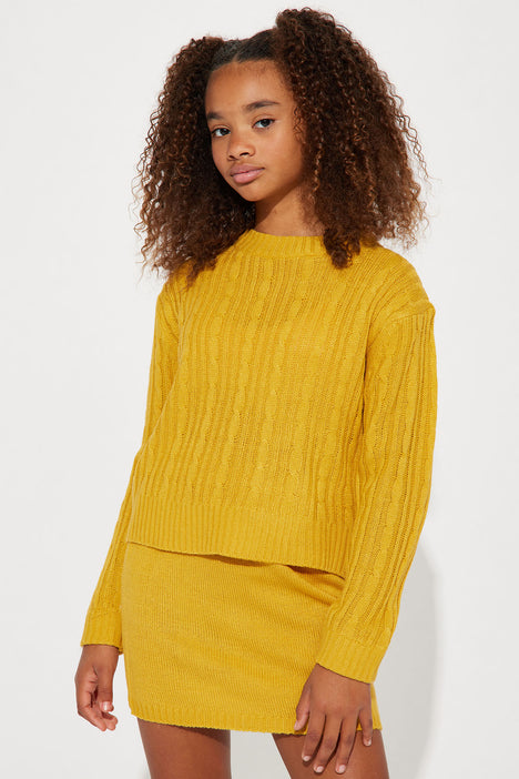 Mini Jeanette Mock Neck Sweater Skirt Set Gold Fashion Nova