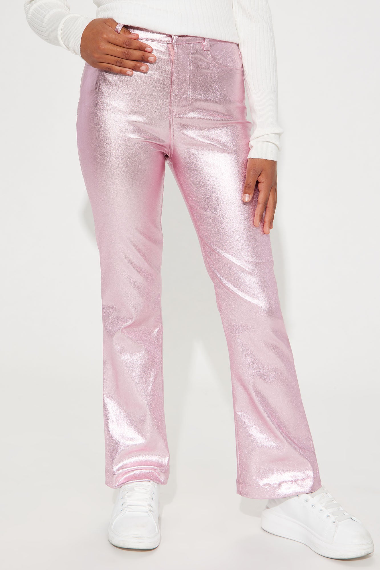 Denim mini flare trousers, pink