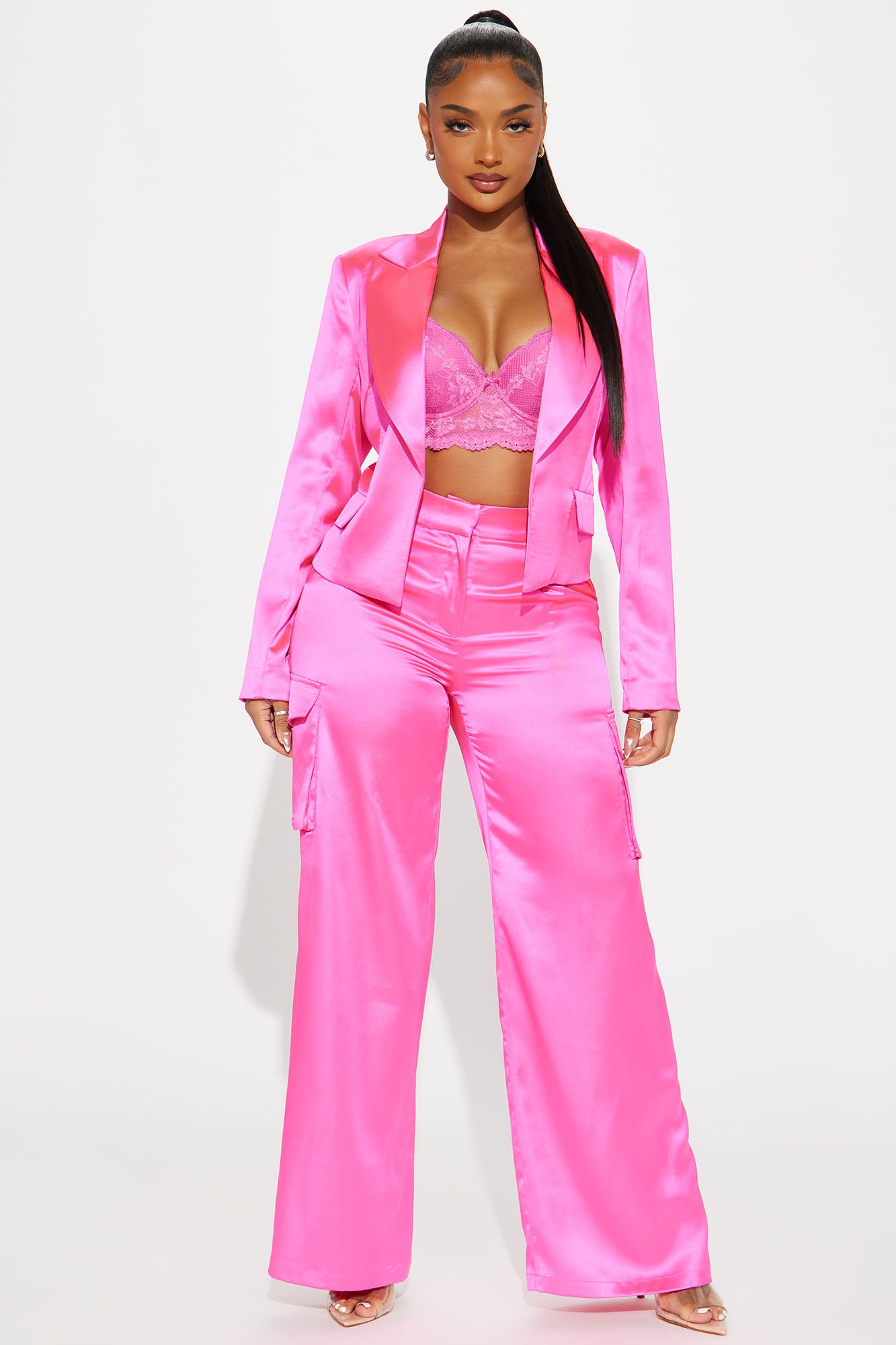 Satin top pink blazer